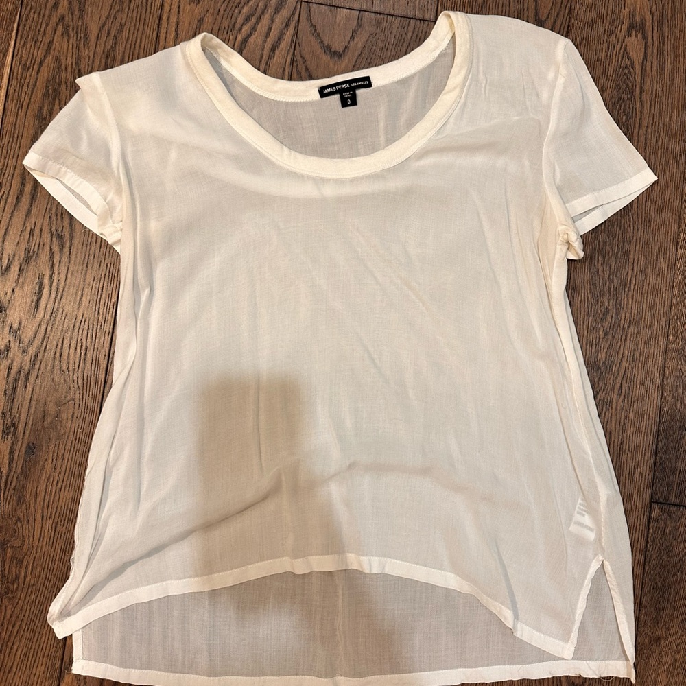 James Perse Cream Sheer Cap Sleeve Tee
